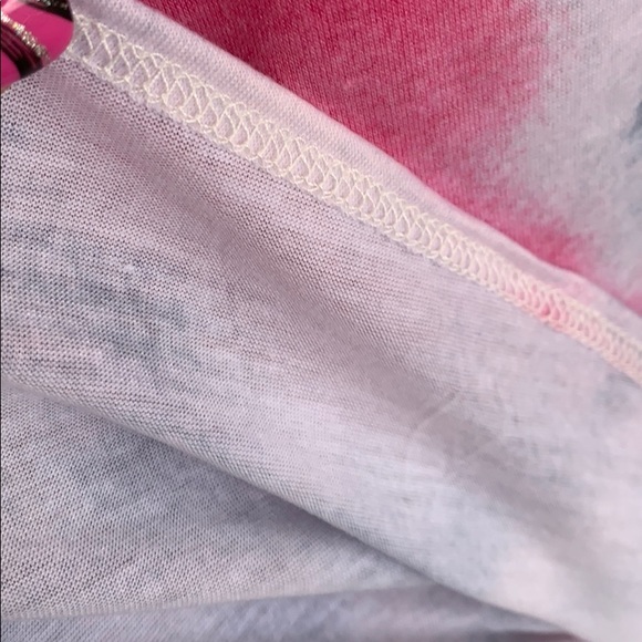 ❌DONATED❌Pink Blue White Tie Dye Cold Shoulder Criss Cross Tunic Top - Picture 6 of 9